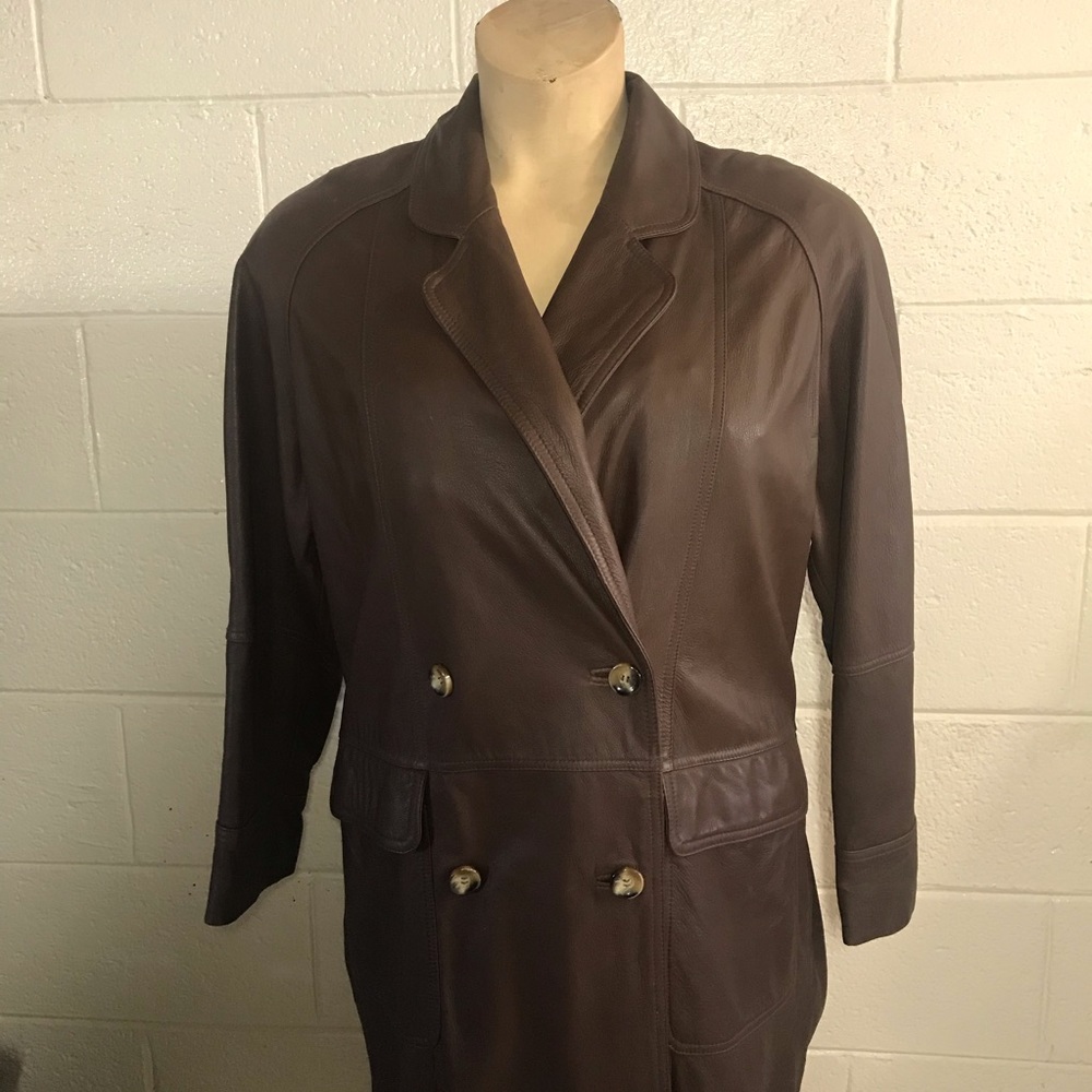 Genuine Brown Leather Coat sz 12